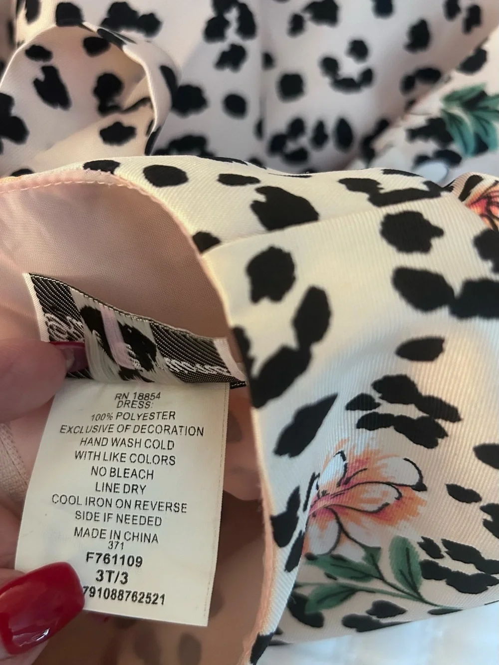 Rare Editions Pink Floral & Black Spot Tie-Back Dress. Size 3T